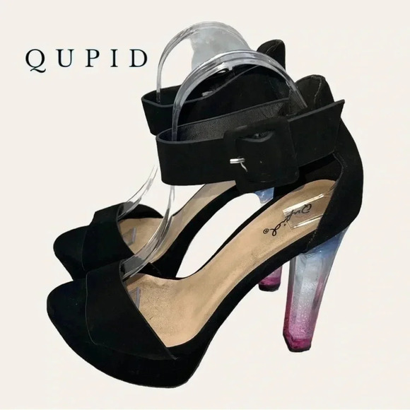 Qupid PLATFORM HEELS OMBRE COLORS HEELS BLACK VELVET SIZE 8 ANKLE STRAP‎ - Picture 1 of 10